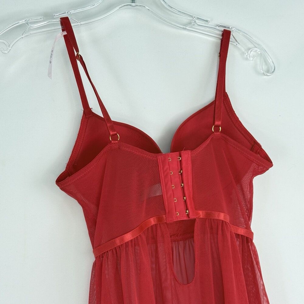 Daisy Fuentes Babydoll Red Chiffon Lace Size M Lingerie Festival Slip Dress Sexy - Picture 14 of 16
